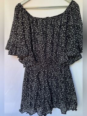 Free the Roses - Black Romper with White Floral Print